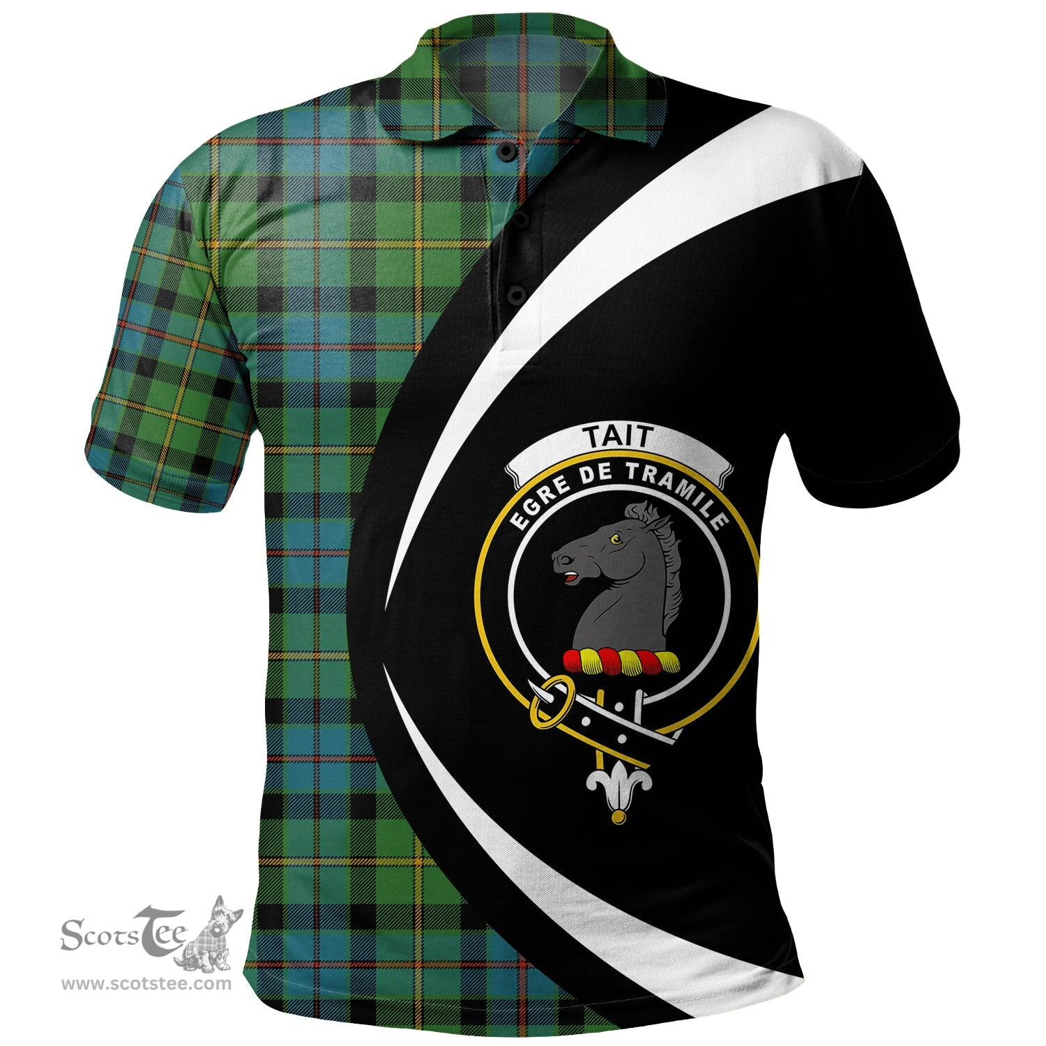 ScotsTee Shop Scottish Tait Ancient Clan Crest Personalized Tartan Polo Shirt Circle Style Back Shirt with Your Text