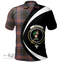 ScotsTee Shop Scottish Watt (Wate) Weathered Clan Crest Personalized Tartan Polo Shirt Circle Style Back Shirt with Your Text