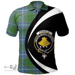 ScotsTee Shop Scottish Pringle Ancient Clan Crest Personalized Tartan Polo Shirt Circle Style Back Shirt with Your Text