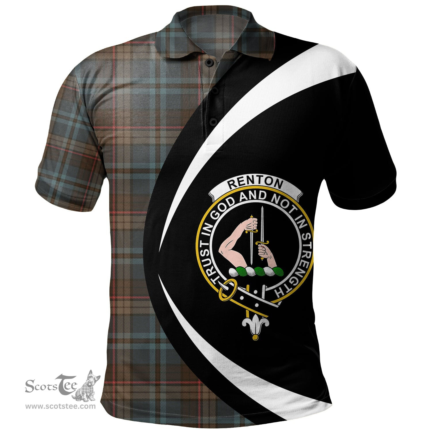 ScotsTee Shop Scottish Renton Weathered Clan Crest Personalized Tartan Polo Shirt Circle Style Back Shirt with Your Text