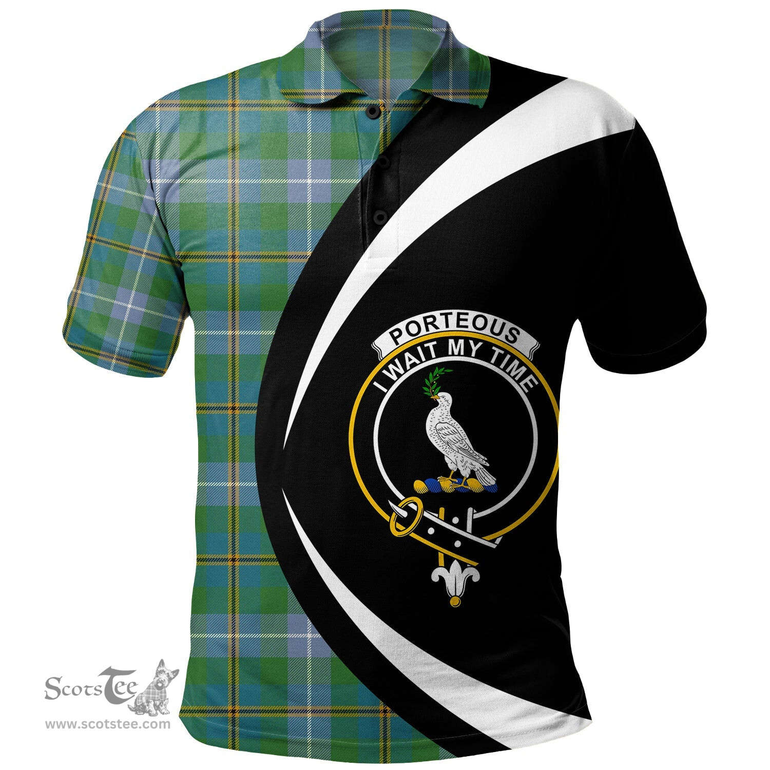 ScotsTee Shop Scottish Porteous Ancient Clan Crest Personalized Tartan Polo Shirt Circle Style Back Shirt with Your Text