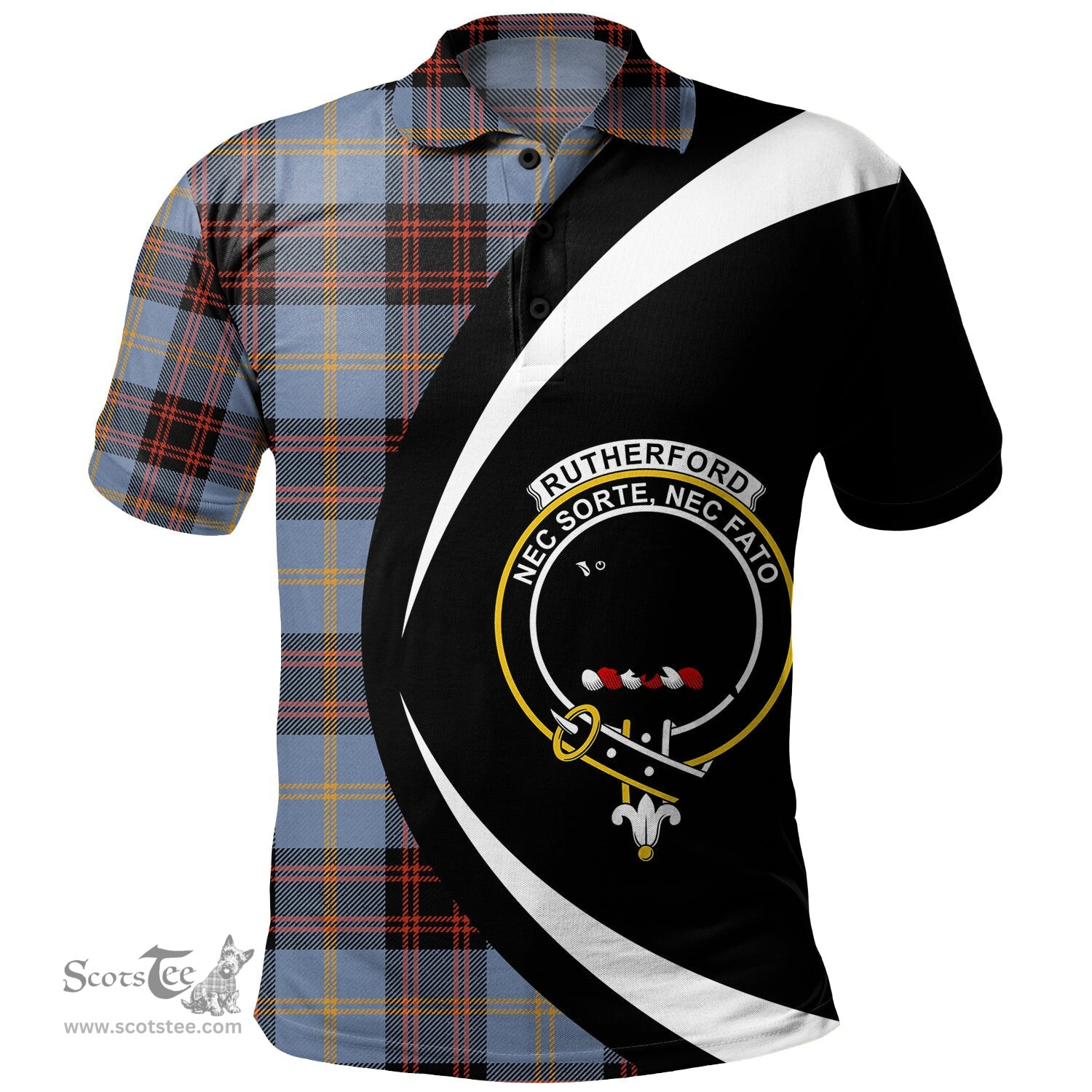 ScotsTee Shop Scottish Rutherford Ancient Clan Crest Personalized Tartan Polo Shirt Circle Style Back Shirt with Your Text