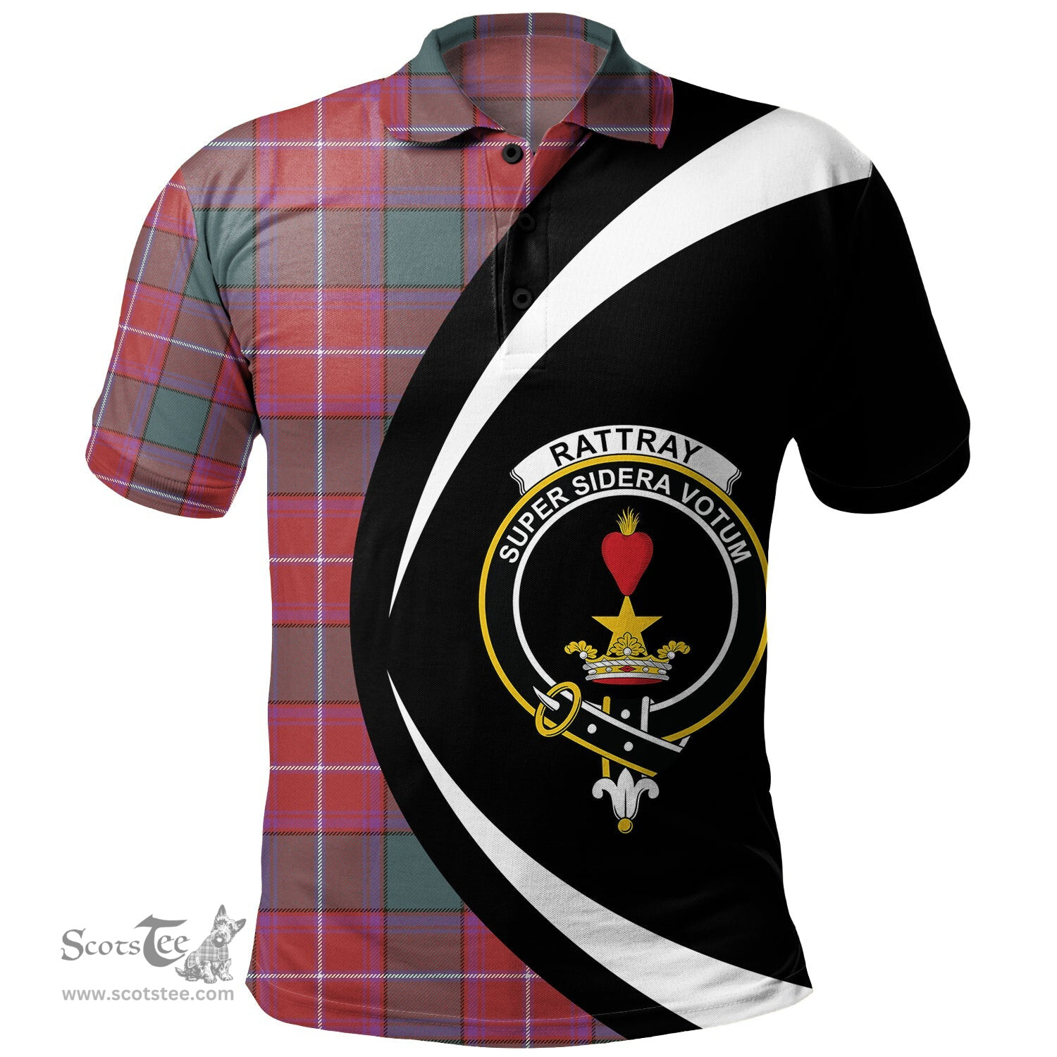 ScotsTee Shop Scottish Rattray Weathered Clan Crest Personalized Tartan Polo Shirt Circle Style Back Shirt with Your Text