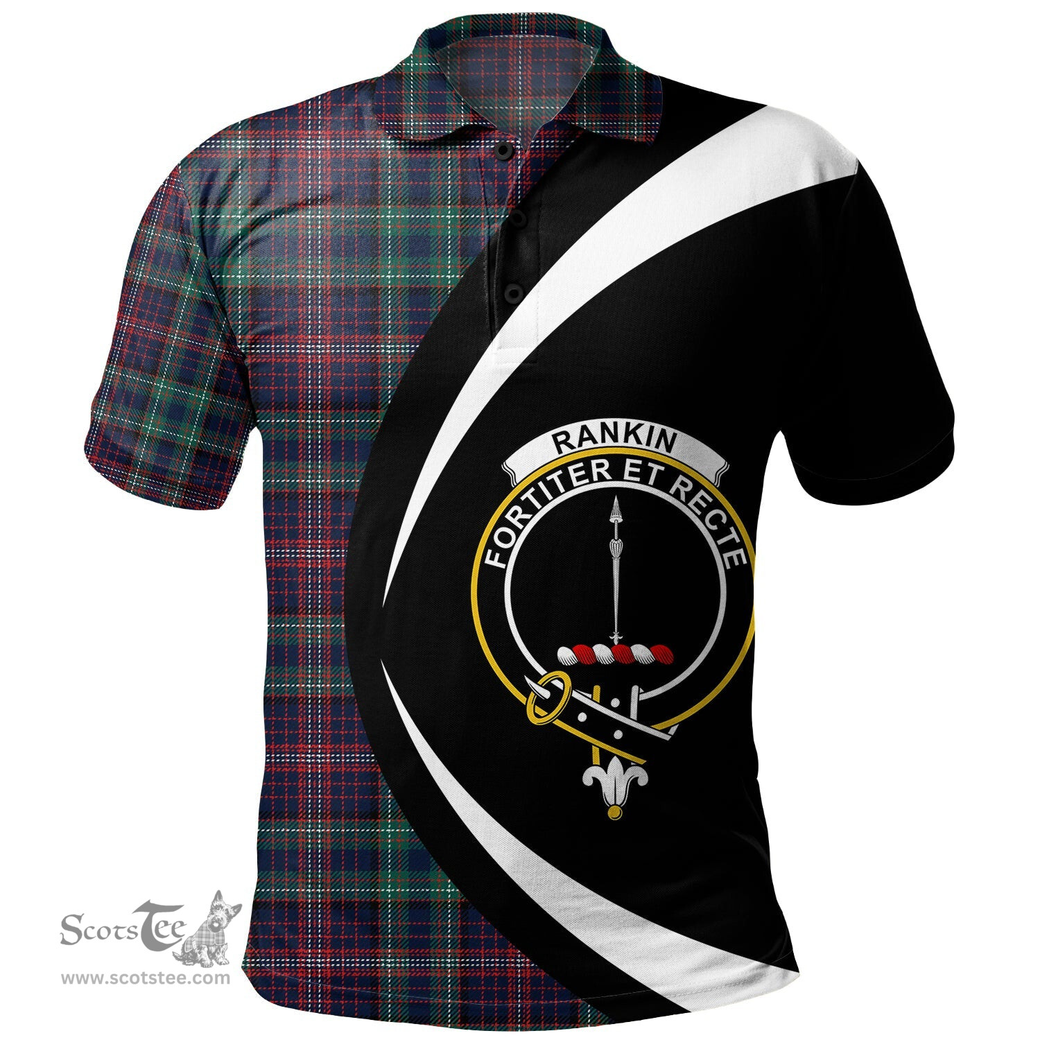 ScotsTee Shop Scottish Rankin Modern Clan Crest Personalized Tartan Polo Shirt Circle Style Back Shirt with Your Text