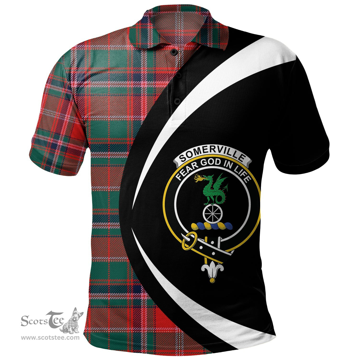 ScotsTee Shop Scottish Somerville Modern Clan Crest Personalized Tartan Polo Shirt Circle Style Back Shirt with Your Text