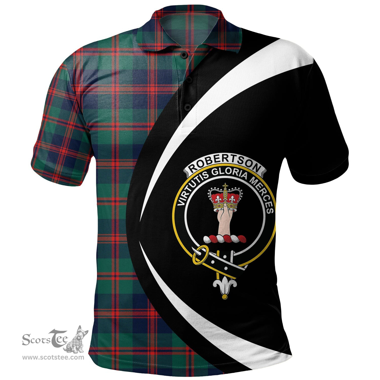 ScotsTee Shop Scottish Robertson of Struan Modern Clan Crest Personalized Tartan Polo Shirt Circle Style Back Shirt with Your Text
