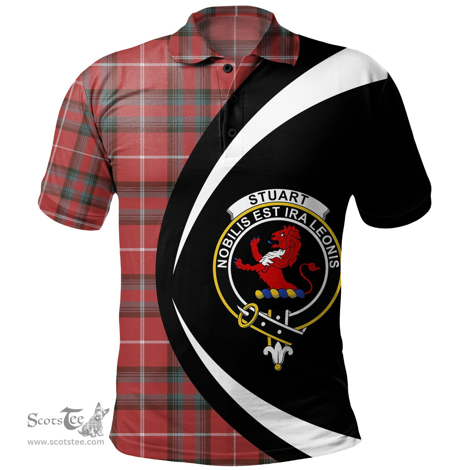 ScotsTee Shop Scottish Stuart of Bute Weathered Clan Crest Personalized Tartan Polo Shirt Circle Style Back Shirt with Your Text