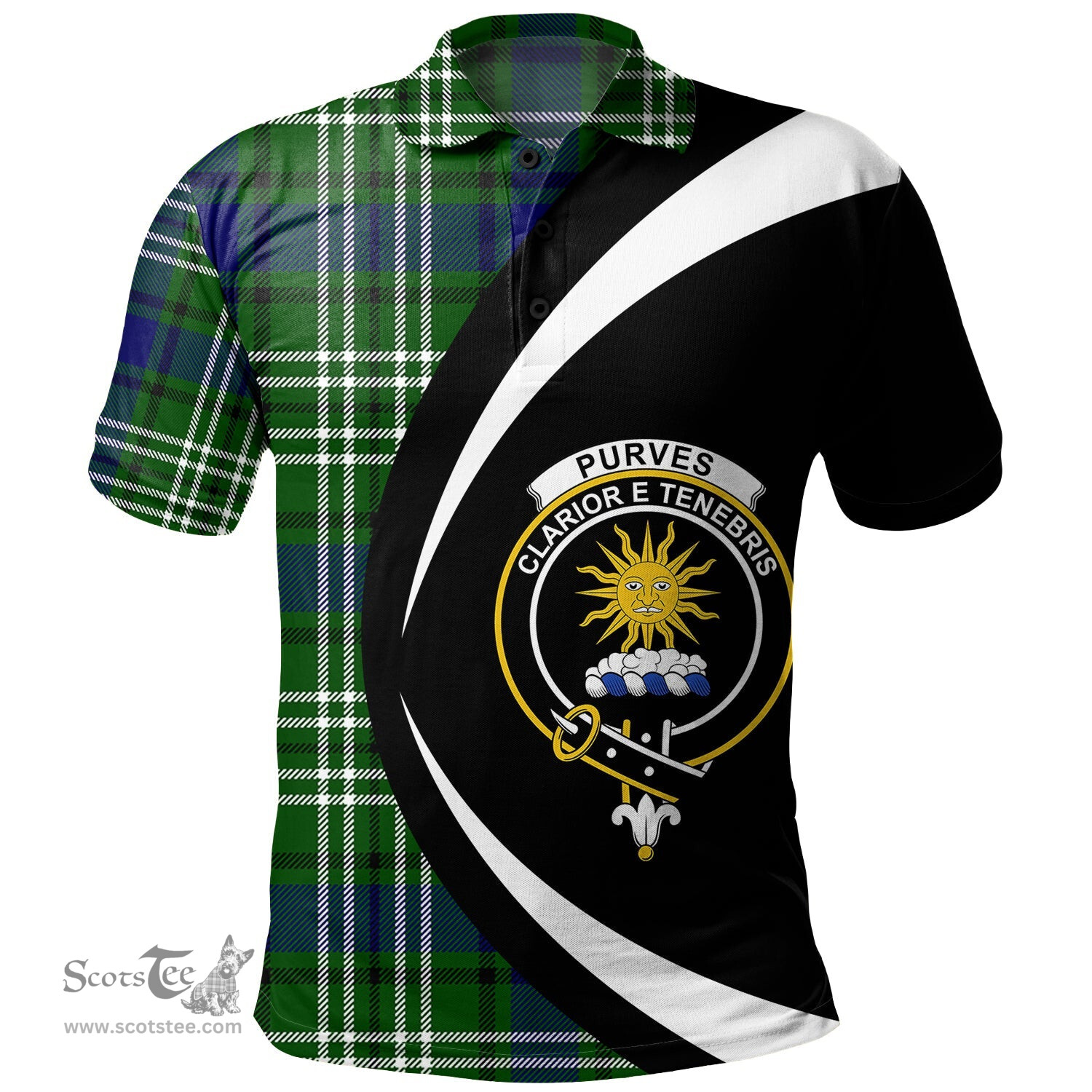 ScotsTee Shop Scottish Purves Clan Crest Personalized Tartan Polo Shirt Circle Style Back Shirt with Your Text
