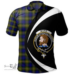 ScotsTee Shop Scottish More (Muir) Clan Crest Personalized Tartan Polo Shirt Circle Style Back Shirt with Your Text