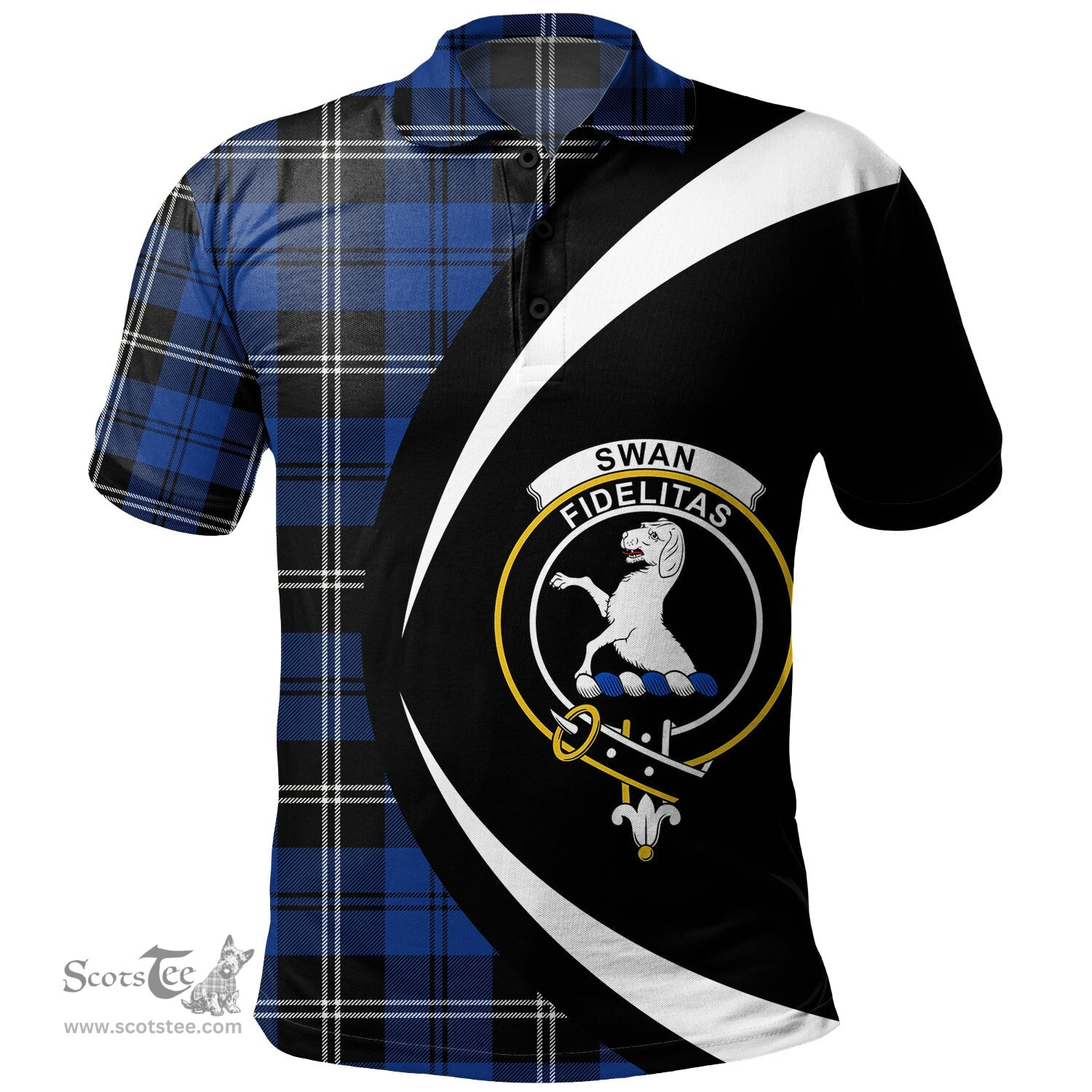 ScotsTee Shop Scottish Swan Modern Clan Crest Personalized Tartan Polo Shirt Circle Style Back Shirt with Your Text