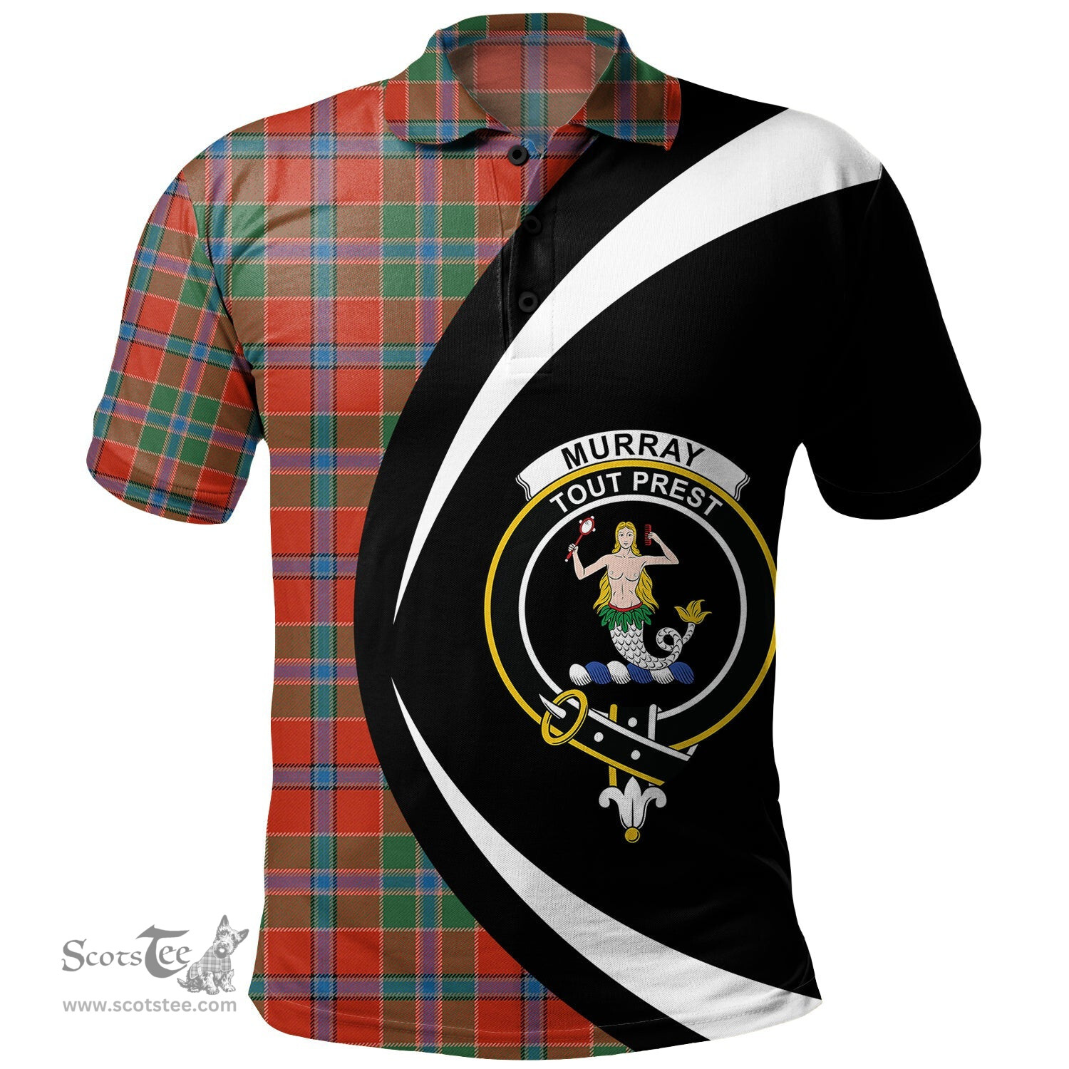 ScotsTee Shop Scottish Murray of Abercairney Ancient Clan Crest Personalized Tartan Polo Shirt Circle Style Back Shirt with Your Text