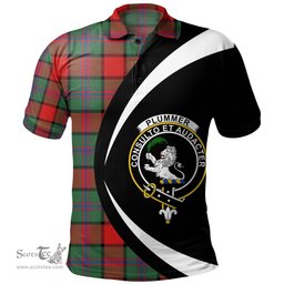 ScotsTee Shop Scottish Plummer Modern Clan Crest Personalized Tartan Polo Shirt Circle Style Back Shirt with Your Text