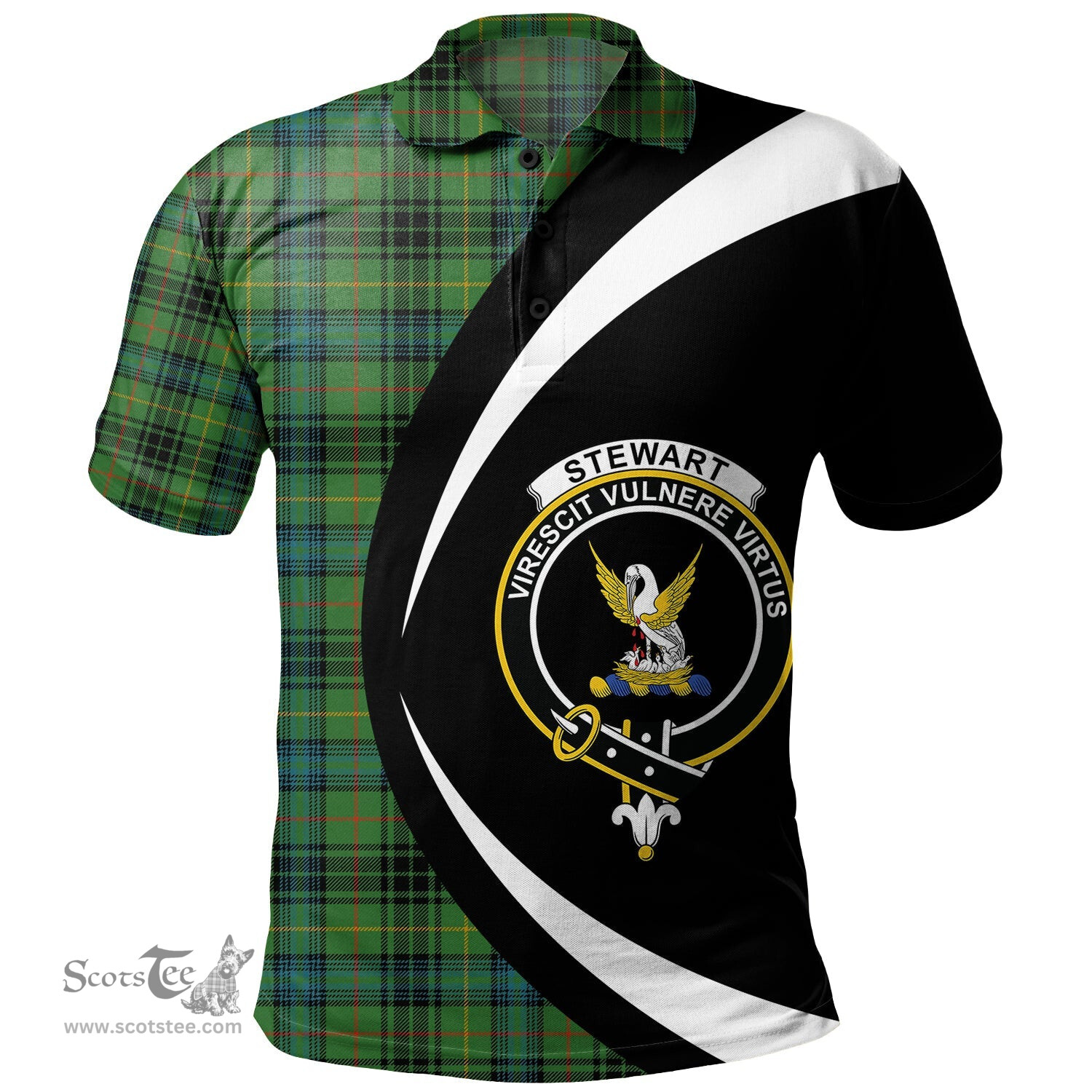 ScotsTee Shop Scottish Stewart Hunting Ancient Clan Crest Personalized Tartan Polo Shirt Circle Style Back Shirt with Your Text