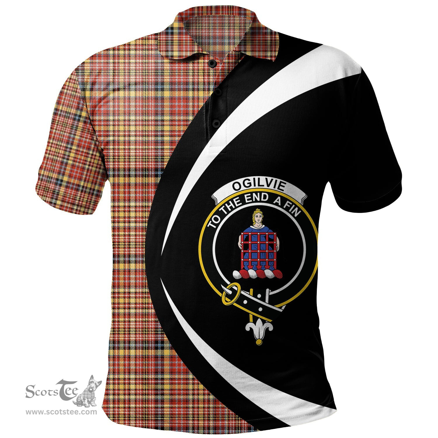 ScotsTee Shop Scottish Ogilvie of Strathallan Ancient Clan Crest Personalized Tartan Polo Shirt Circle Style Back Shirt with Your Text