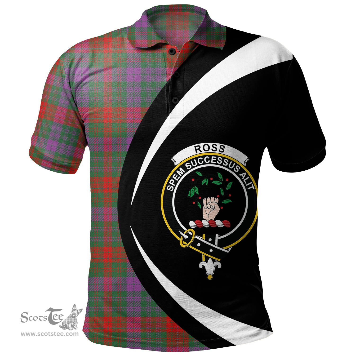 ScotsTee Shop Scottish Ross (Wilsons) Clan Crest Personalized Tartan Polo Shirt Circle Style Back Shirt with Your Text
