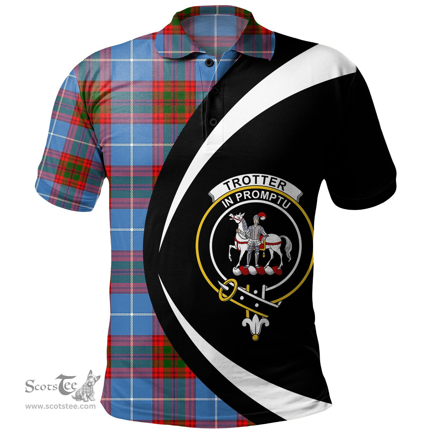 ScotsTee Shop Scottish Trotter Clan Crest Personalized Tartan Polo Shirt Circle Style Back Shirt with Your Text