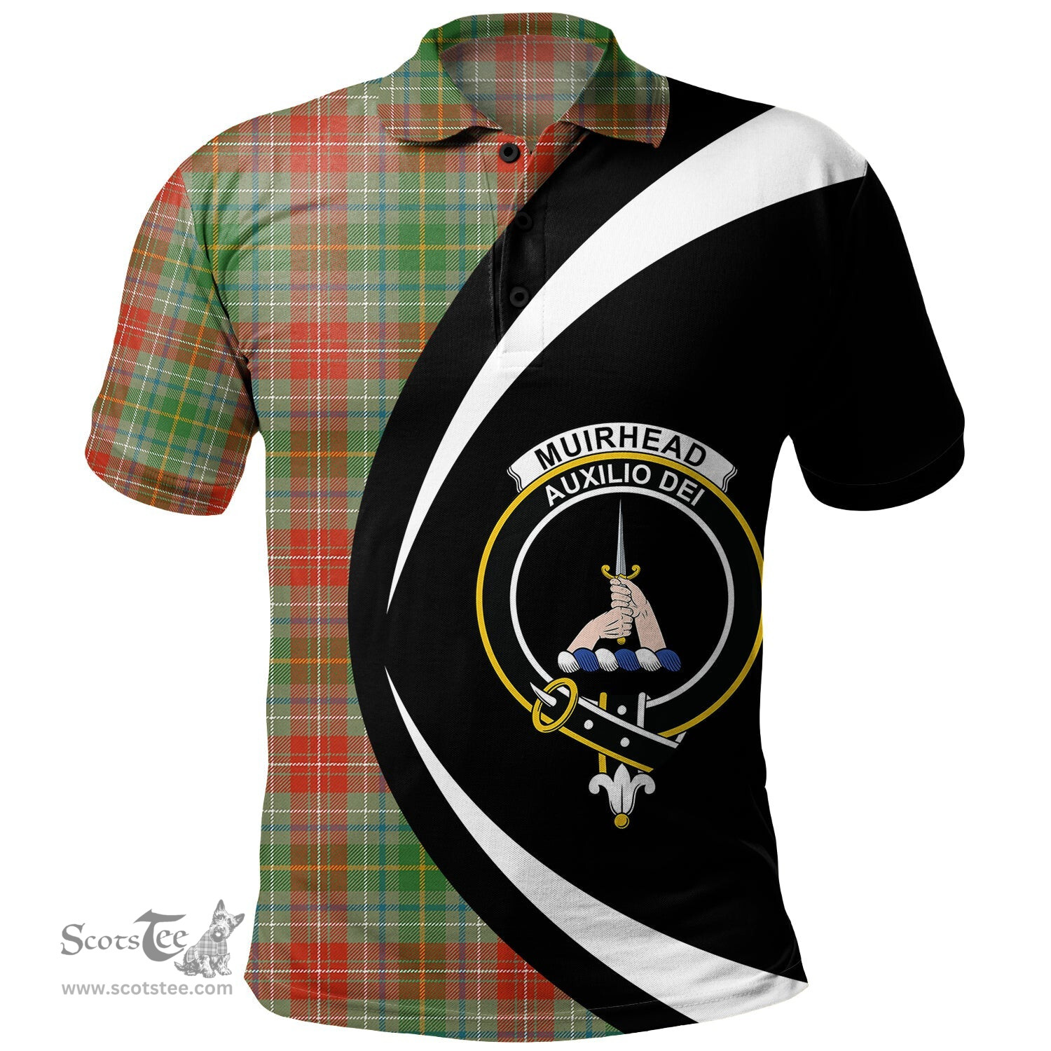 ScotsTee Shop Scottish Muirhead Ancient Clan Crest Personalized Tartan Polo Shirt Circle Style Back Shirt with Your Text