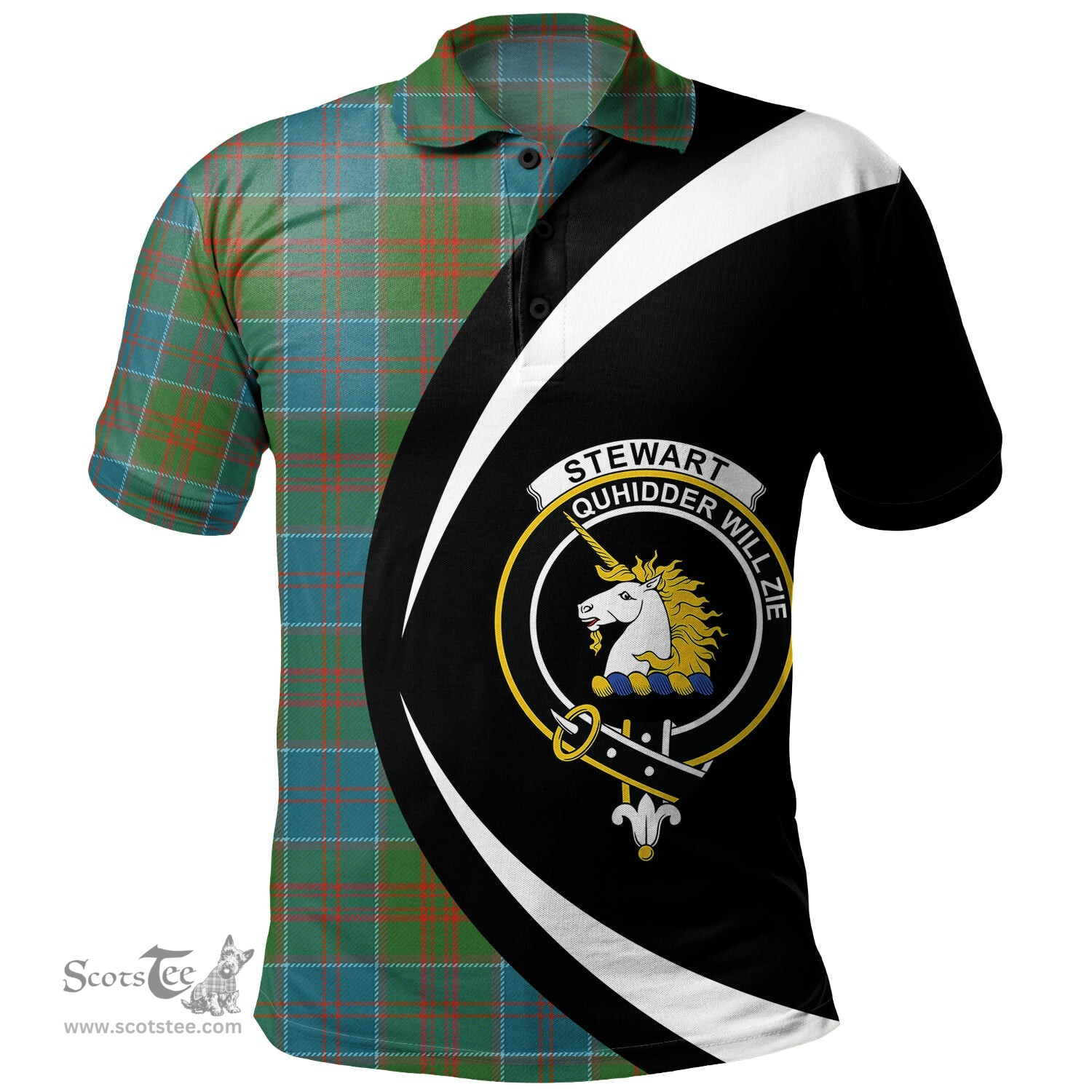 ScotsTee Shop Scottish Stewart of Appin Hunting Ancient Clan Crest Personalized Tartan Polo Shirt Circle Style Back Shirt with Your Text