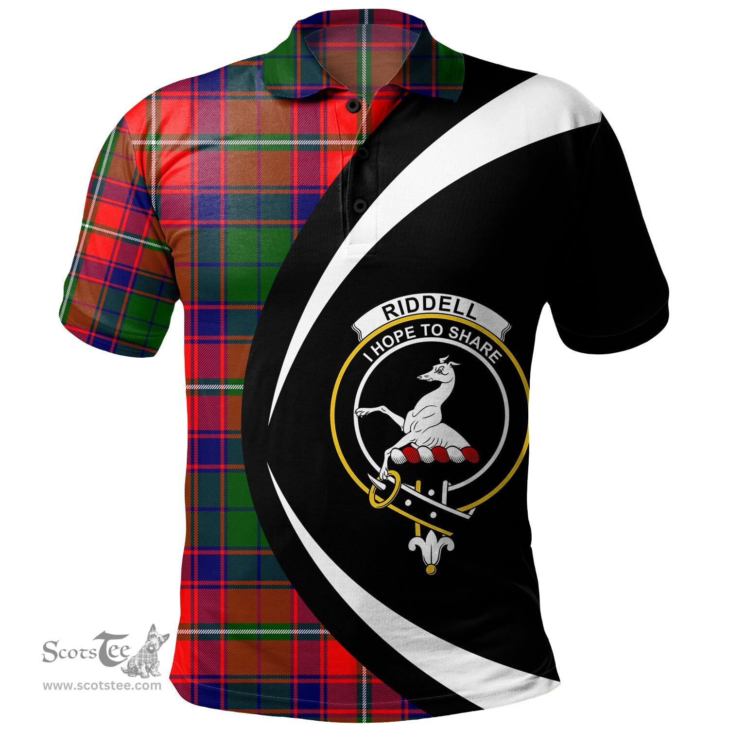 ScotsTee Shop Scottish Riddell Clan Crest Personalized Tartan Polo Shirt Circle Style Back Shirt with Your Text