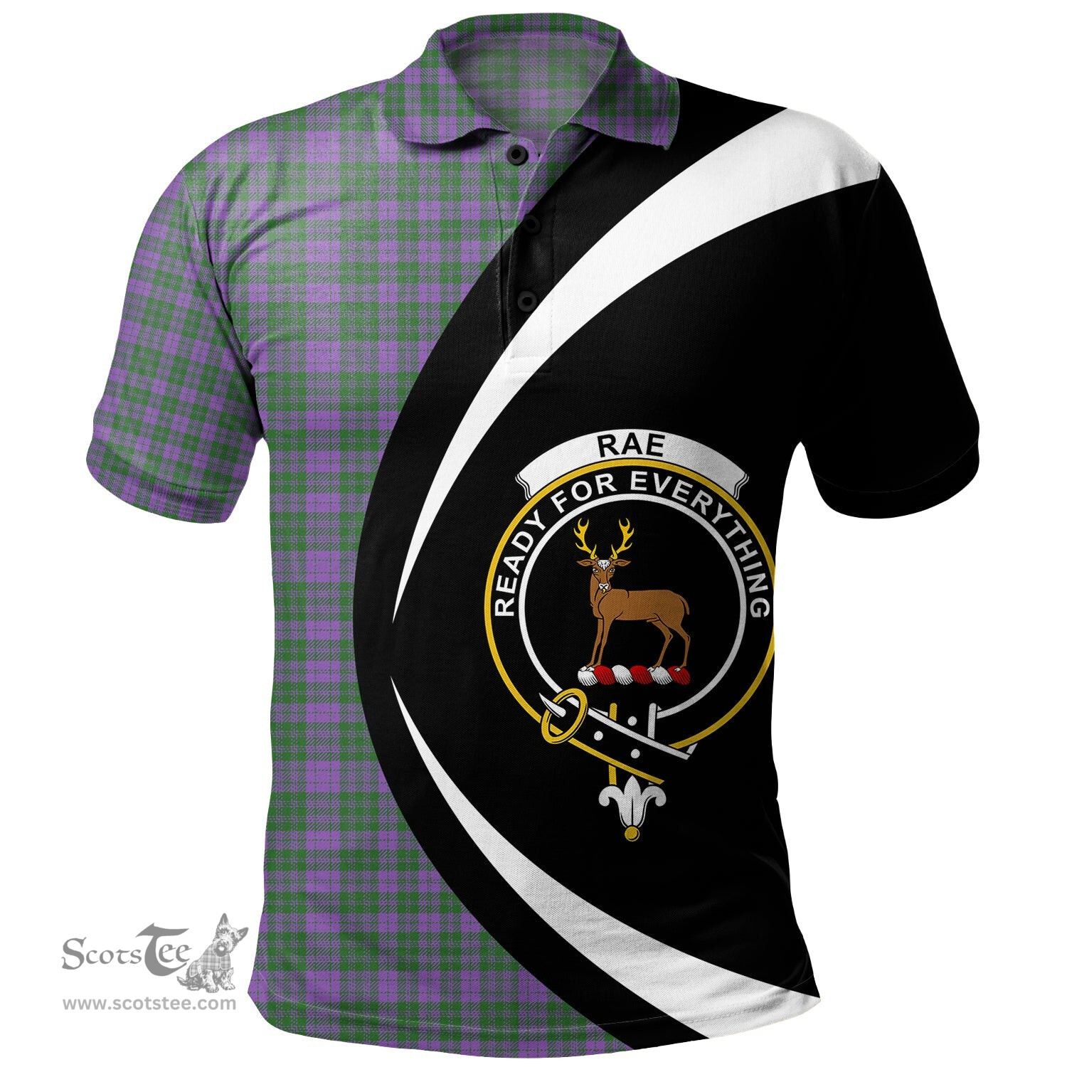 ScotsTee Shop Scottish Rae Ancient Clan Crest Personalized Tartan Polo Shirt Circle Style Back Shirt with Your Text