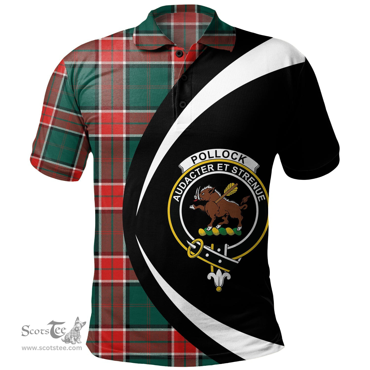 ScotsTee Shop Scottish Pollock Modern Clan Crest Personalized Tartan Polo Shirt Circle Style Back Shirt with Your Text