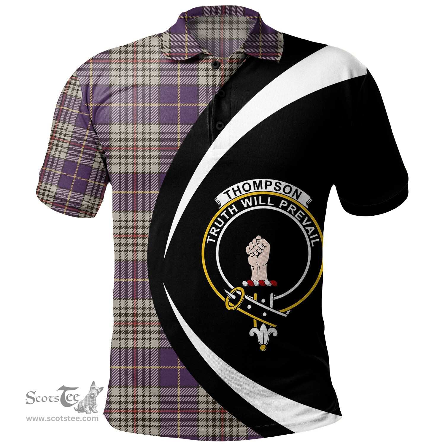 ScotsTee Shop Scottish Thompson Variant (Thomson Variant) Weathered Clan Crest Personalized Tartan Polo Shirt Circle Style Back Shirt with Your Text