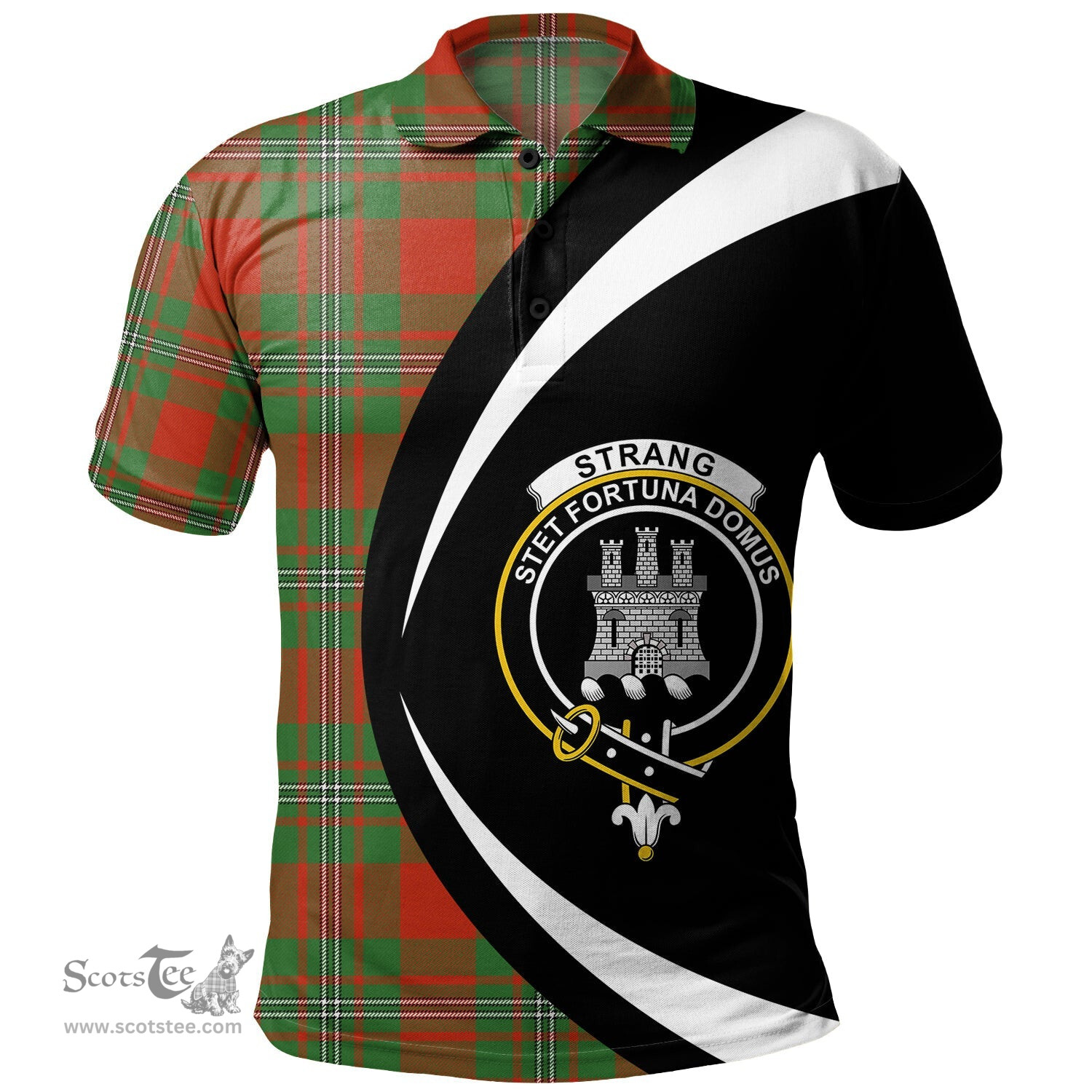 ScotsTee Shop Scottish Strang Ancient Clan Crest Personalized Tartan Polo Shirt Circle Style Back Shirt with Your Text