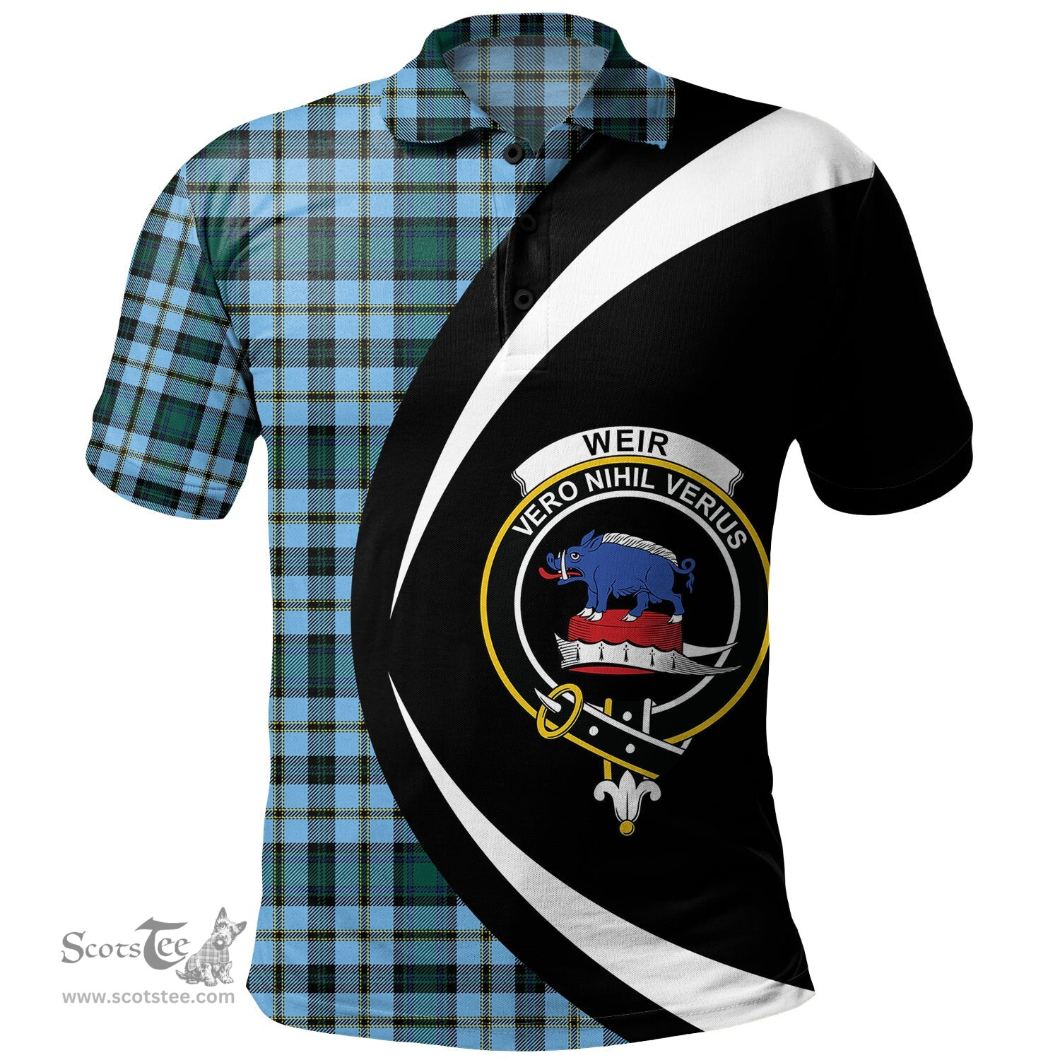 ScotsTee Shop Scottish Weir Modern Clan Crest Personalized Tartan Polo Shirt Circle Style Back Shirt with Your Text