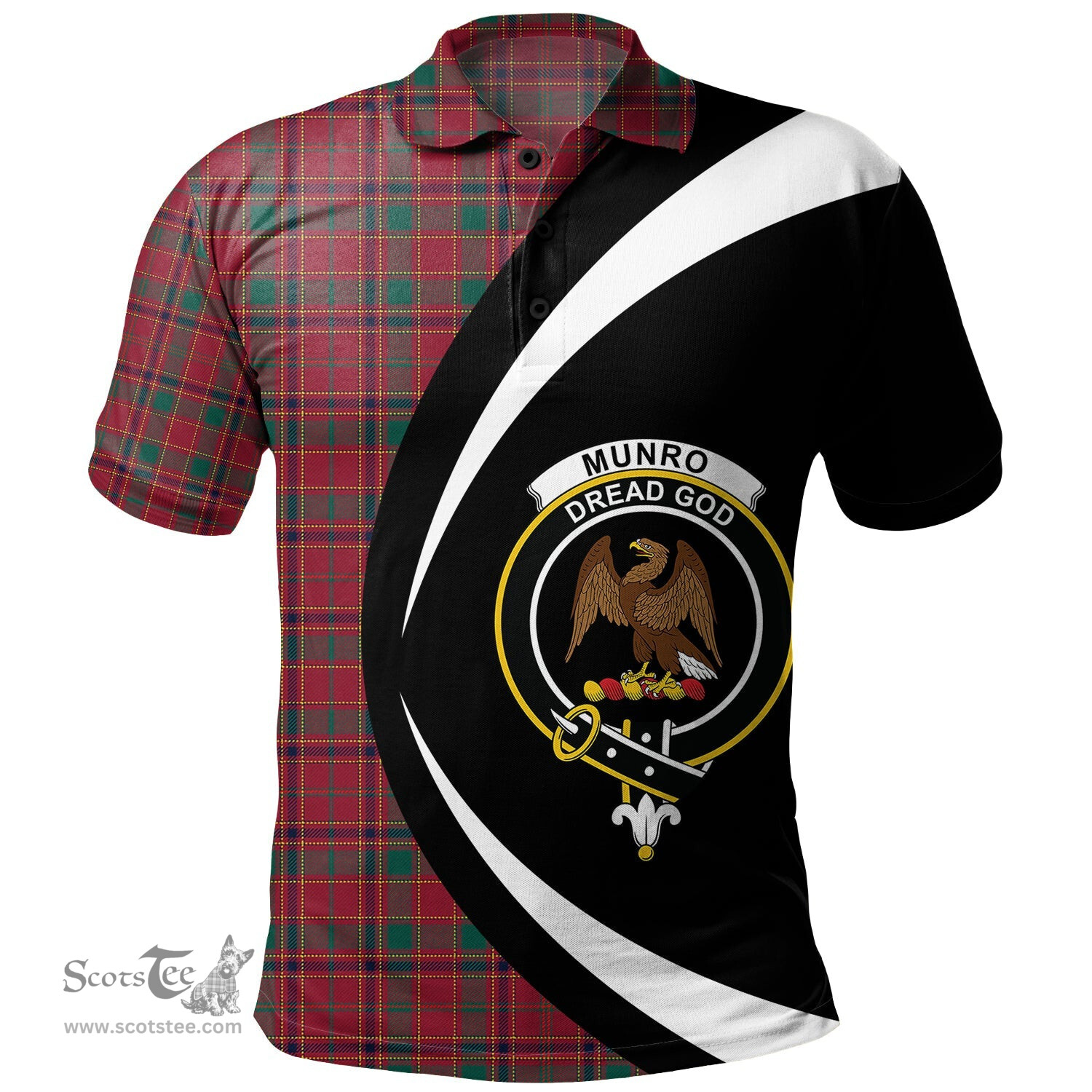 ScotsTee Shop Scottish Munro Modern Clan Crest Personalized Tartan Polo Shirt Circle Style Back Shirt with Your Text