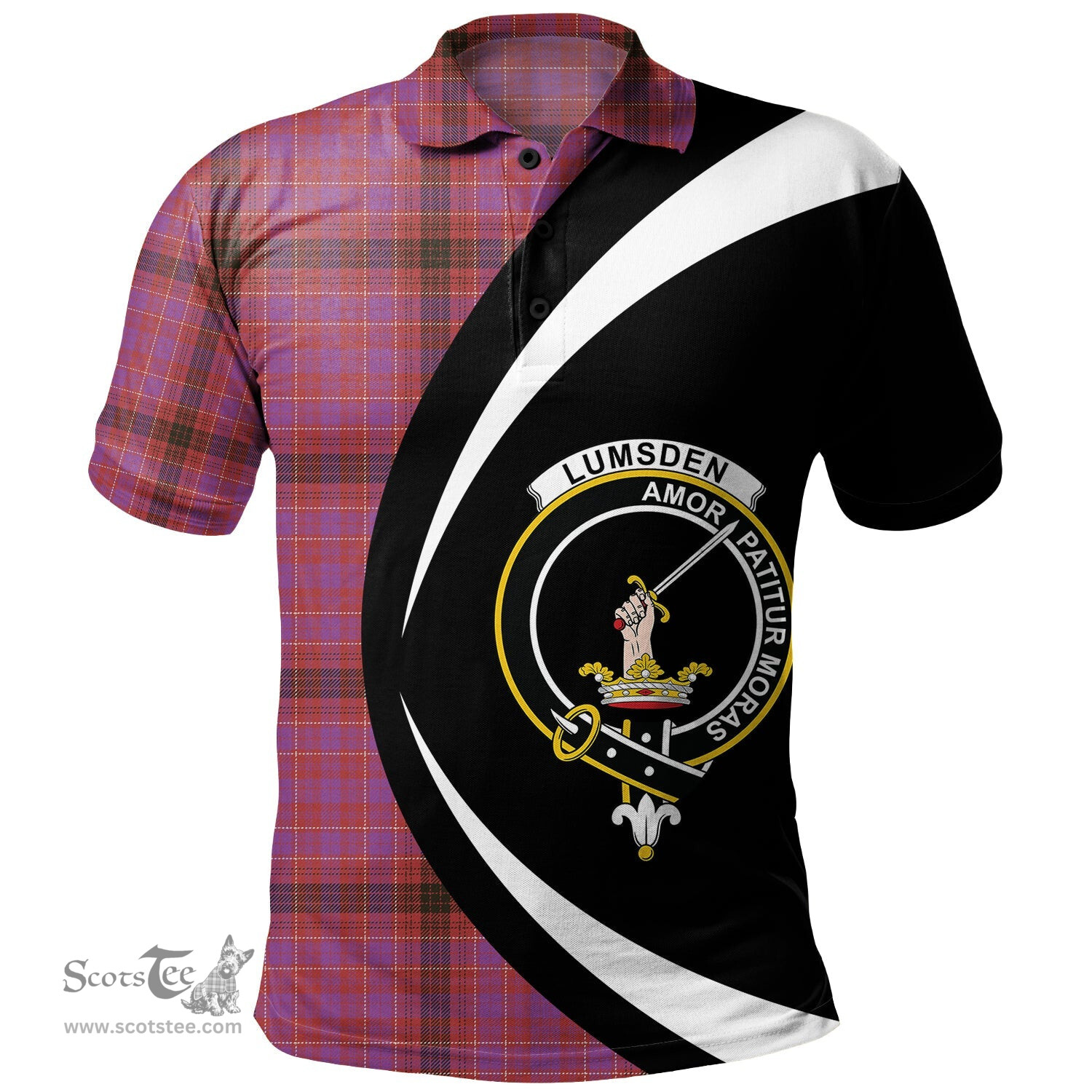 ScotsTee Shop Scottish Lumsden of Clova Weathered Clan Crest Personalized Tartan Polo Shirt Circle Style Back Shirt with Your Text