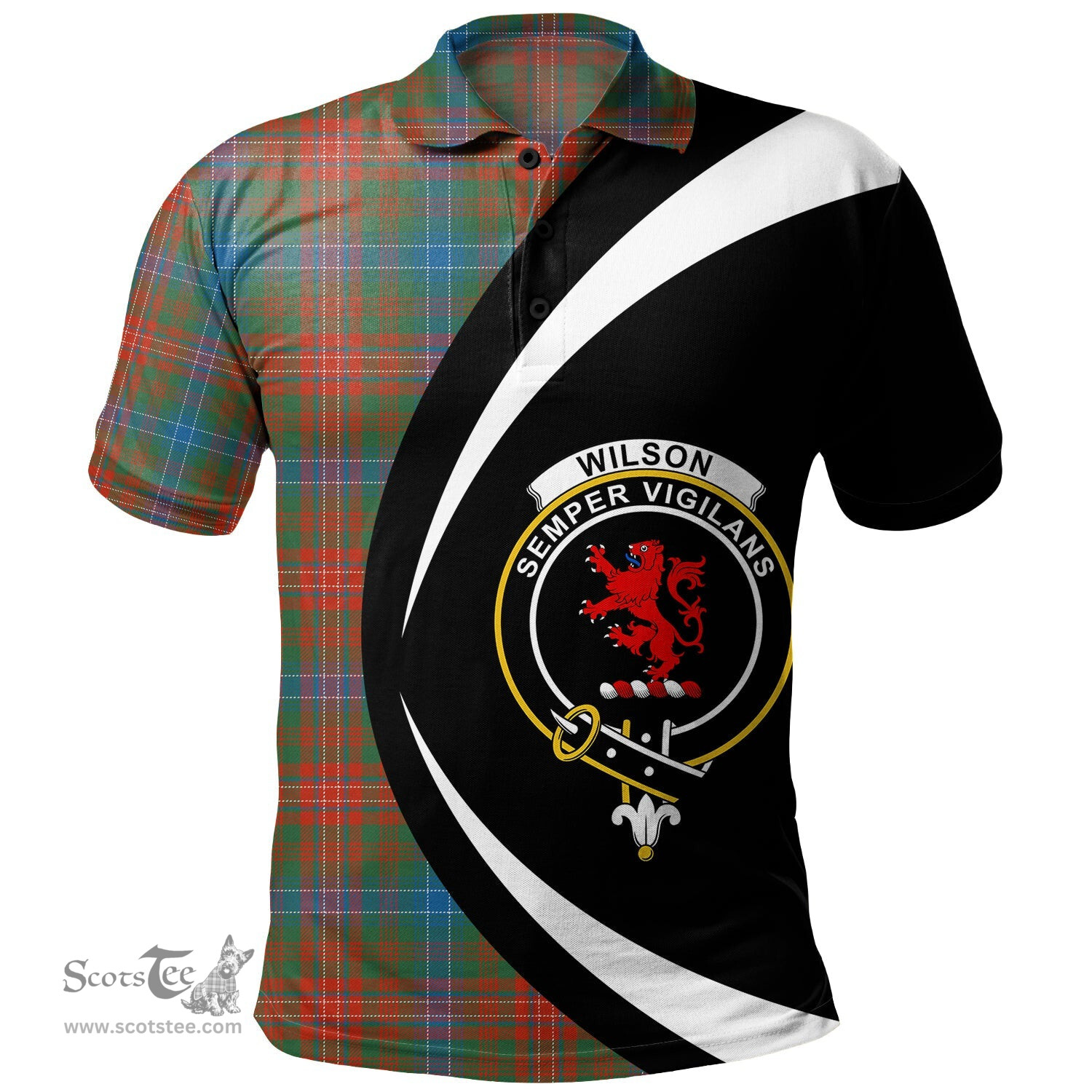 ScotsTee Shop Scottish Wilson Ancient Clan Crest Personalized Tartan Polo Shirt Circle Style Back Shirt with Your Text