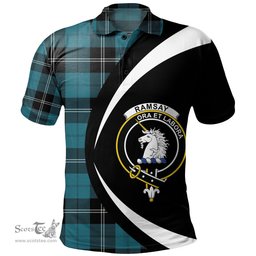 ScotsTee Shop Scottish Ramsay Blue Ancient Clan Crest Personalized Tartan Polo Shirt Circle Style Back Shirt with Your Text