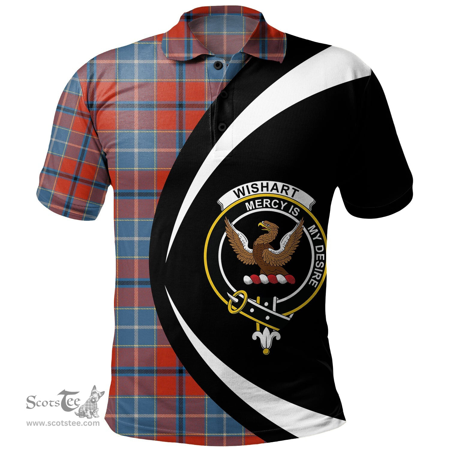 ScotsTee Shop Scottish Wishart Dress Ancient Clan Crest Personalized Tartan Polo Shirt Circle Style Back Shirt with Your Text