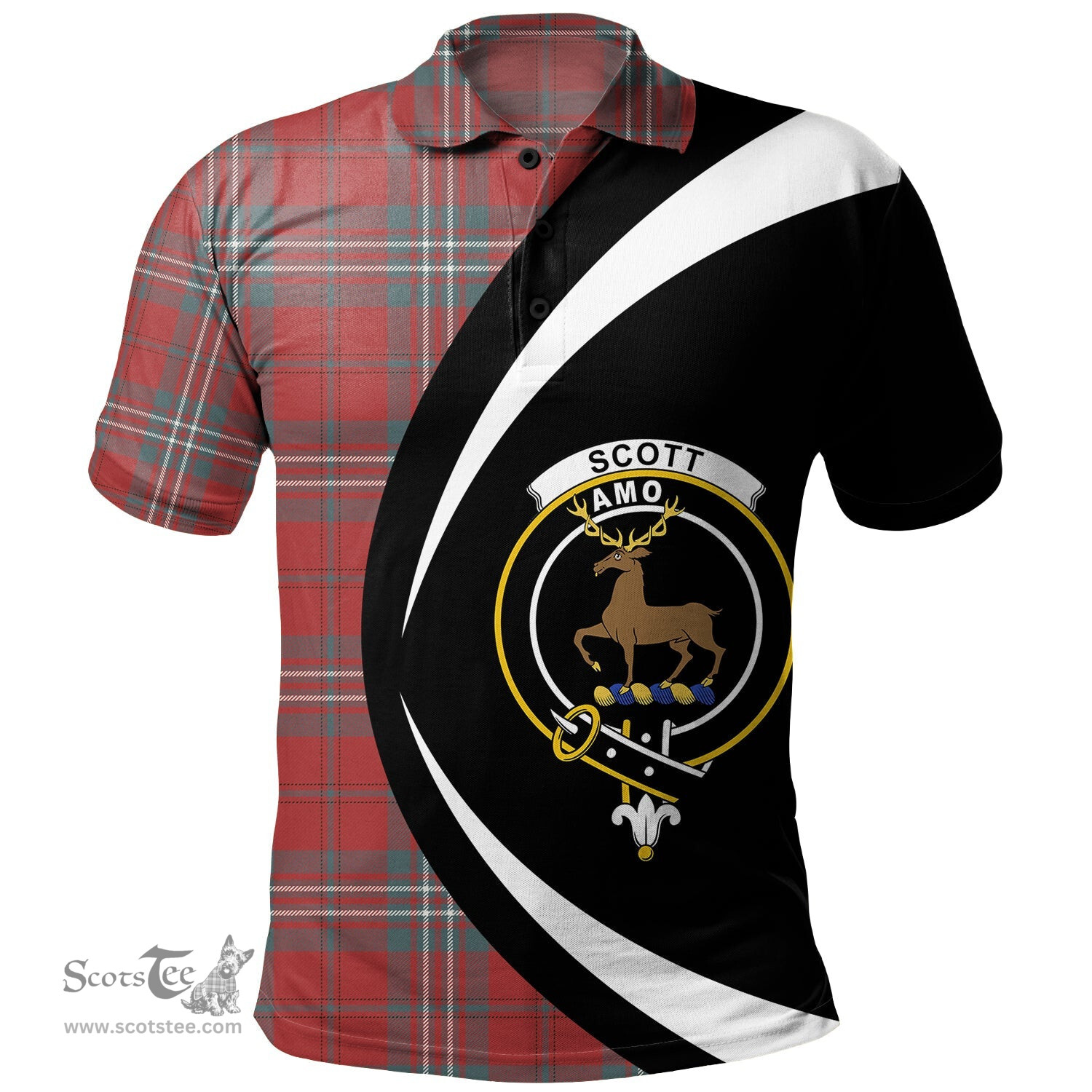 ScotsTee Shop Scottish Scott Weathered Clan Crest Personalized Tartan Polo Shirt Circle Style Back Shirt with Your Text