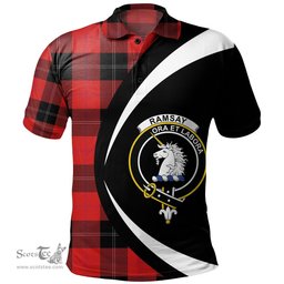 ScotsTee Shop Scottish Ramsay Red (Ramsay of Dalhousie) Clan Crest Personalized Tartan Polo Shirt Circle Style Back Shirt with Your Text