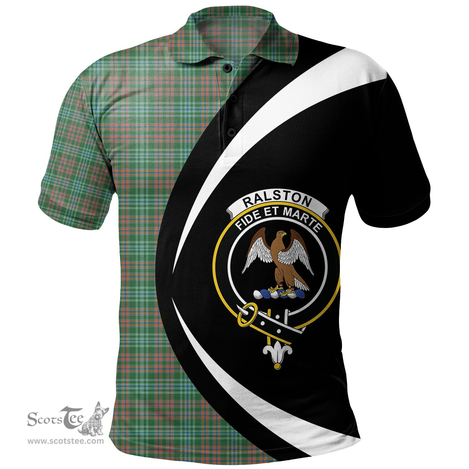 ScotsTee Shop Scottish Ralston US Ancient Clan Crest Personalized Tartan Polo Shirt Circle Style Back Shirt with Your Text