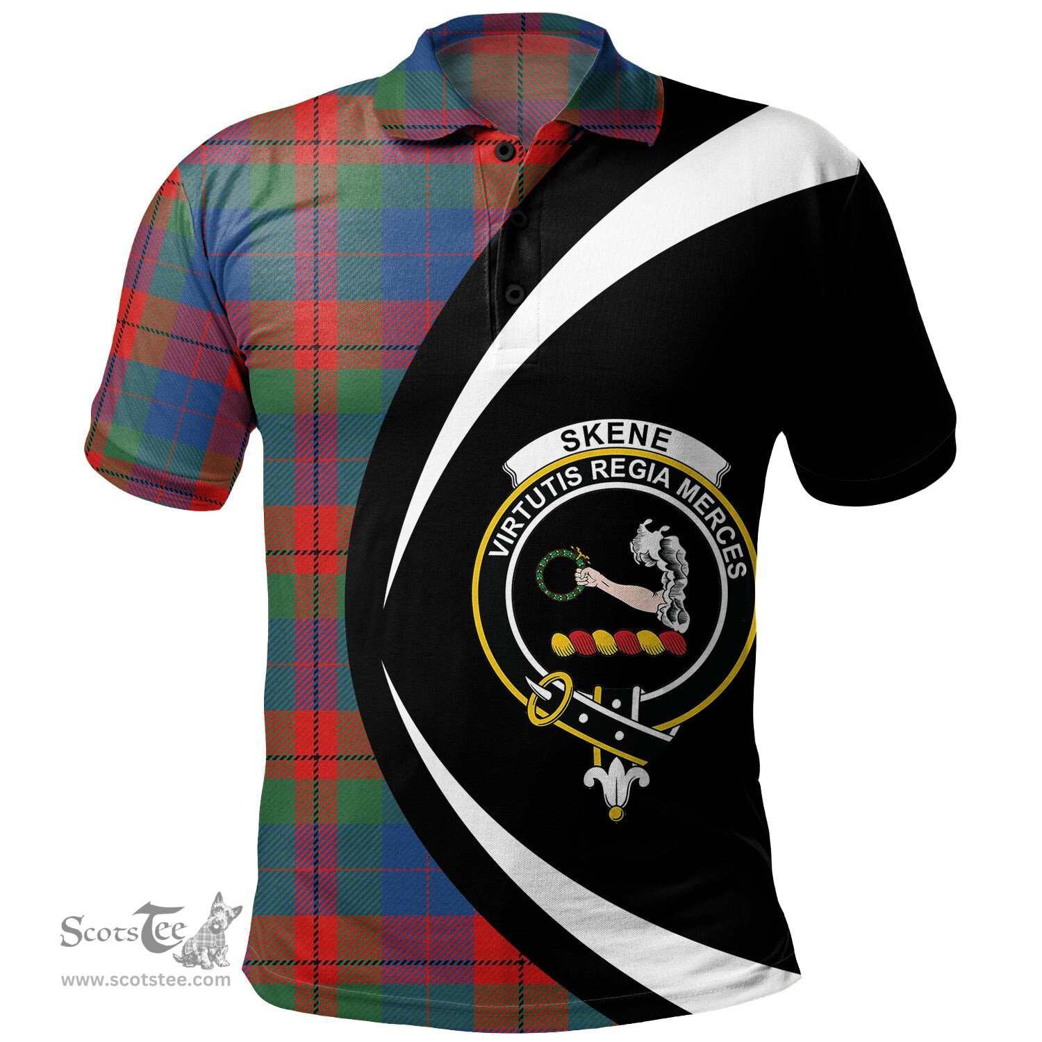 ScotsTee Shop Scottish Skene of Cromar Modern Clan Crest Personalized Tartan Polo Shirt Circle Style Back Shirt with Your Text