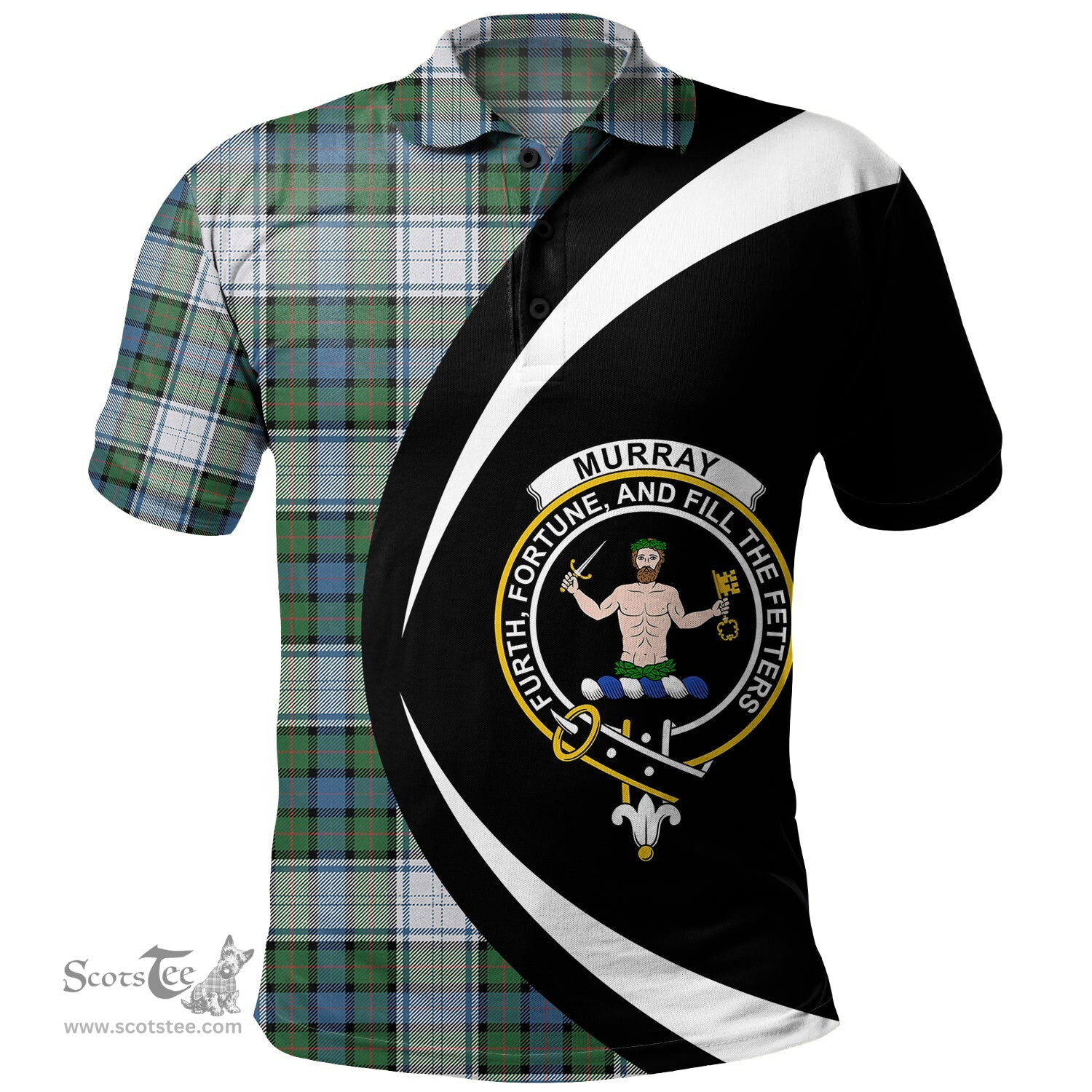 ScotsTee Shop Scottish Murray of Atholl Dress (Murray Dress) Ancient Clan Crest Personalized Tartan Polo Shirt Circle Style Back Shirt with Your Text