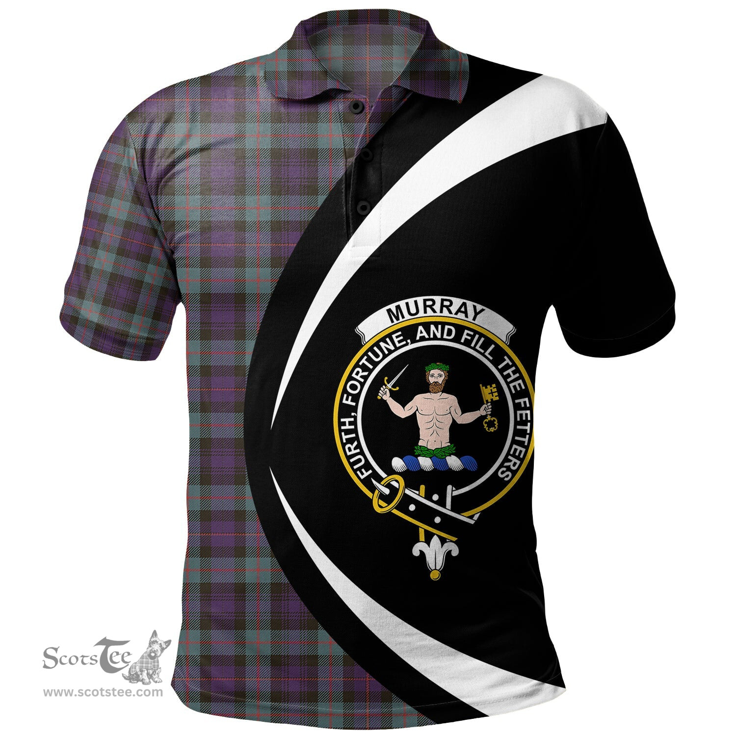 ScotsTee Shop Scottish Murray of Atholl (Murray) Weathered Clan Crest Personalized Tartan Polo Shirt Circle Style Back Shirt with Your Text