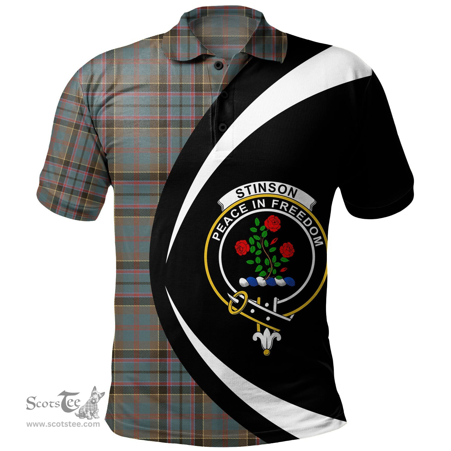 ScotsTee Shop Scottish Stinson (Stephenson Stevenson) Weathered Clan Crest Personalized Tartan Polo Shirt Circle Style Back Shirt with Your Text