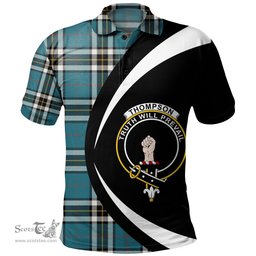 ScotsTee Shop Scottish Thomson Blue (MacThomas Blue Thompson Dress) Ancient Clan Crest Personalized Tartan Polo Shirt Circle Style Back Shirt with Your Text