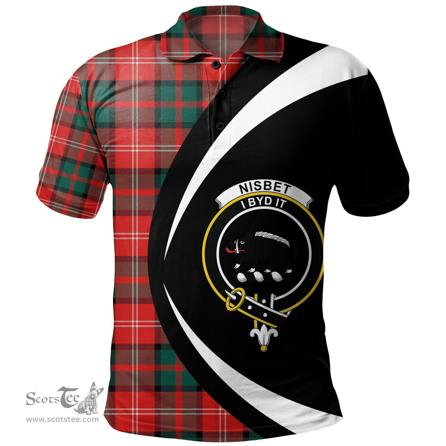 ScotsTee Shop Scottish Nisbet (Nisbit) Modern Clan Crest Personalized Tartan Polo Shirt Circle Style Back Shirt with Your Text