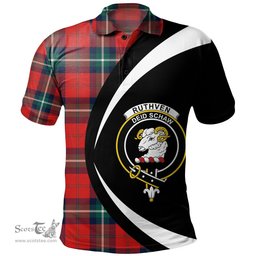 ScotsTee Shop Scottish Ruthven Modern Clan Crest Personalized Tartan Polo Shirt Circle Style Back Shirt with Your Text