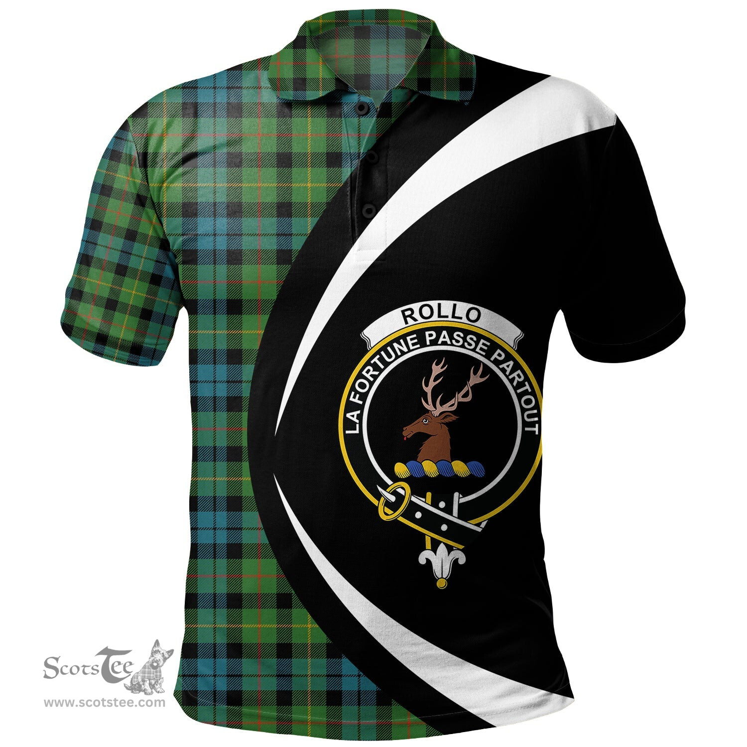 ScotsTee Shop Scottish Rollo Ancient Clan Crest Personalized Tartan Polo Shirt Circle Style Back Shirt with Your Text