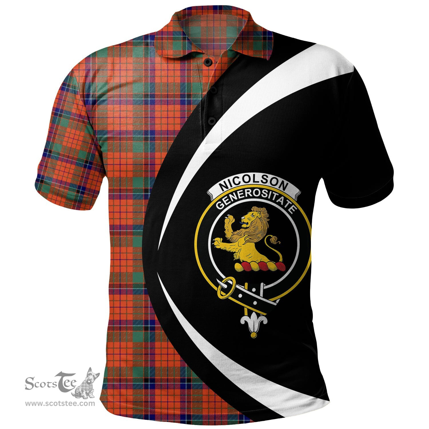 ScotsTee Shop Scottish Nicolson Ancient Clan Crest Personalized Tartan Polo Shirt Circle Style Back Shirt with Your Text