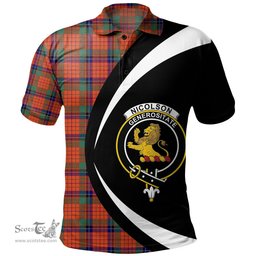 ScotsTee Shop Scottish Nicolson Ancient Clan Crest Personalized Tartan Polo Shirt Circle Style Back Shirt with Your Text