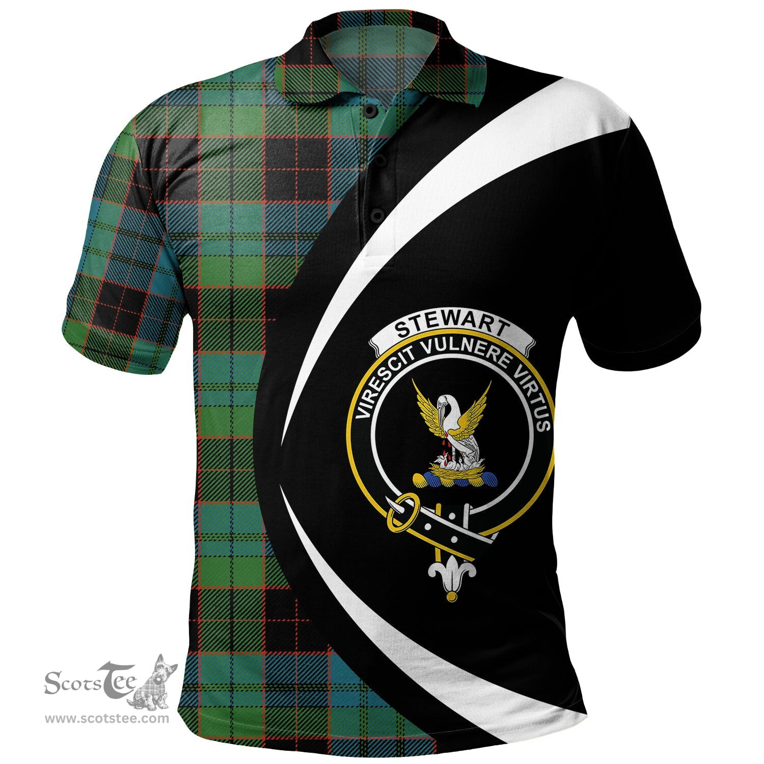 ScotsTee Shop Scottish Stewart Old Ancient Clan Crest Personalized Tartan Polo Shirt Circle Style Back Shirt with Your Text