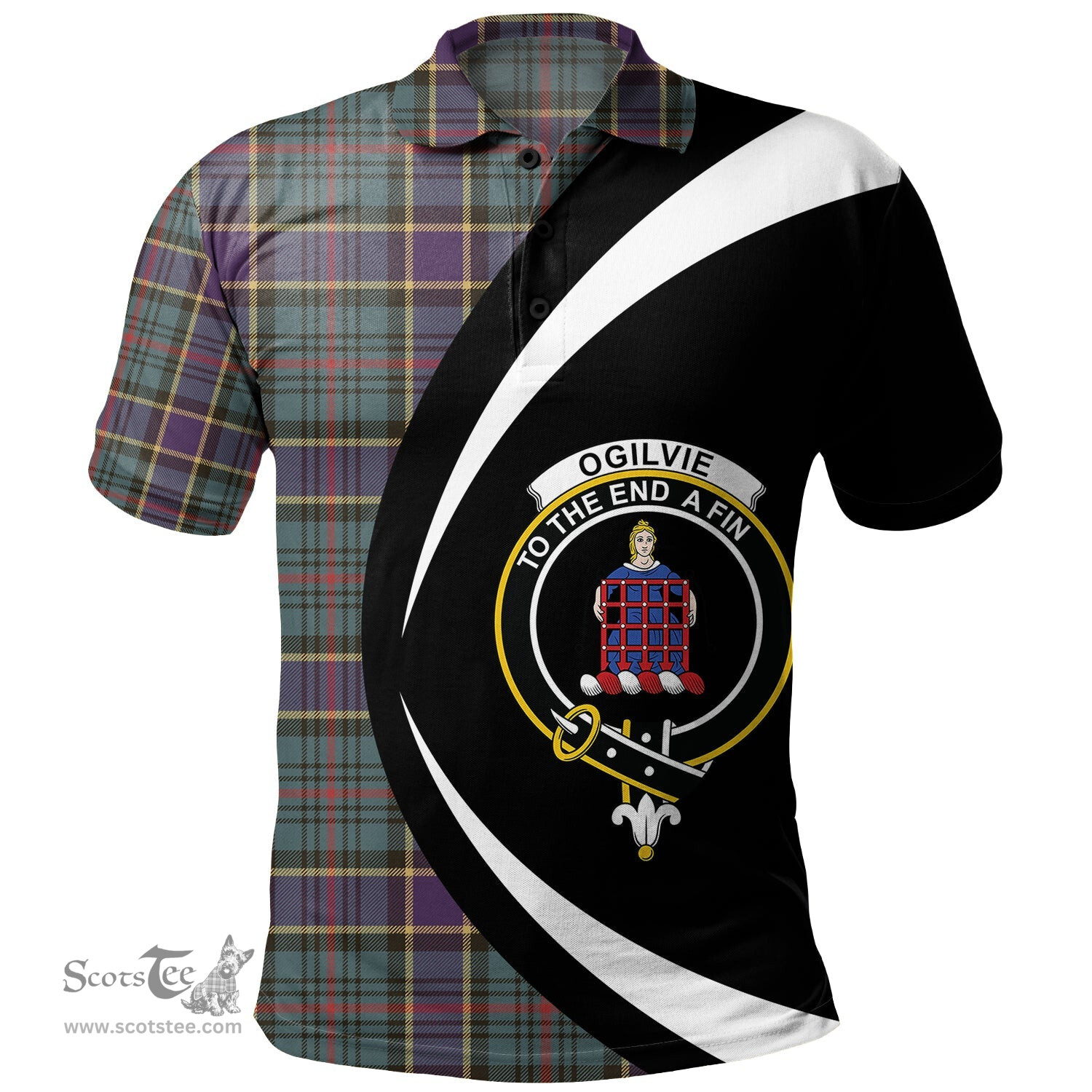 ScotsTee Shop Scottish Ogilvie of Inverarity (Wilson) Weathered Clan Crest Personalized Tartan Polo Shirt Circle Style Back Shirt with Your Text