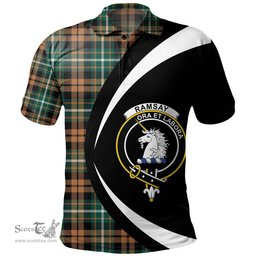 ScotsTee Shop Scottish Ramsay Orange Modern Clan Crest Personalized Tartan Polo Shirt Circle Style Back Shirt with Your Text