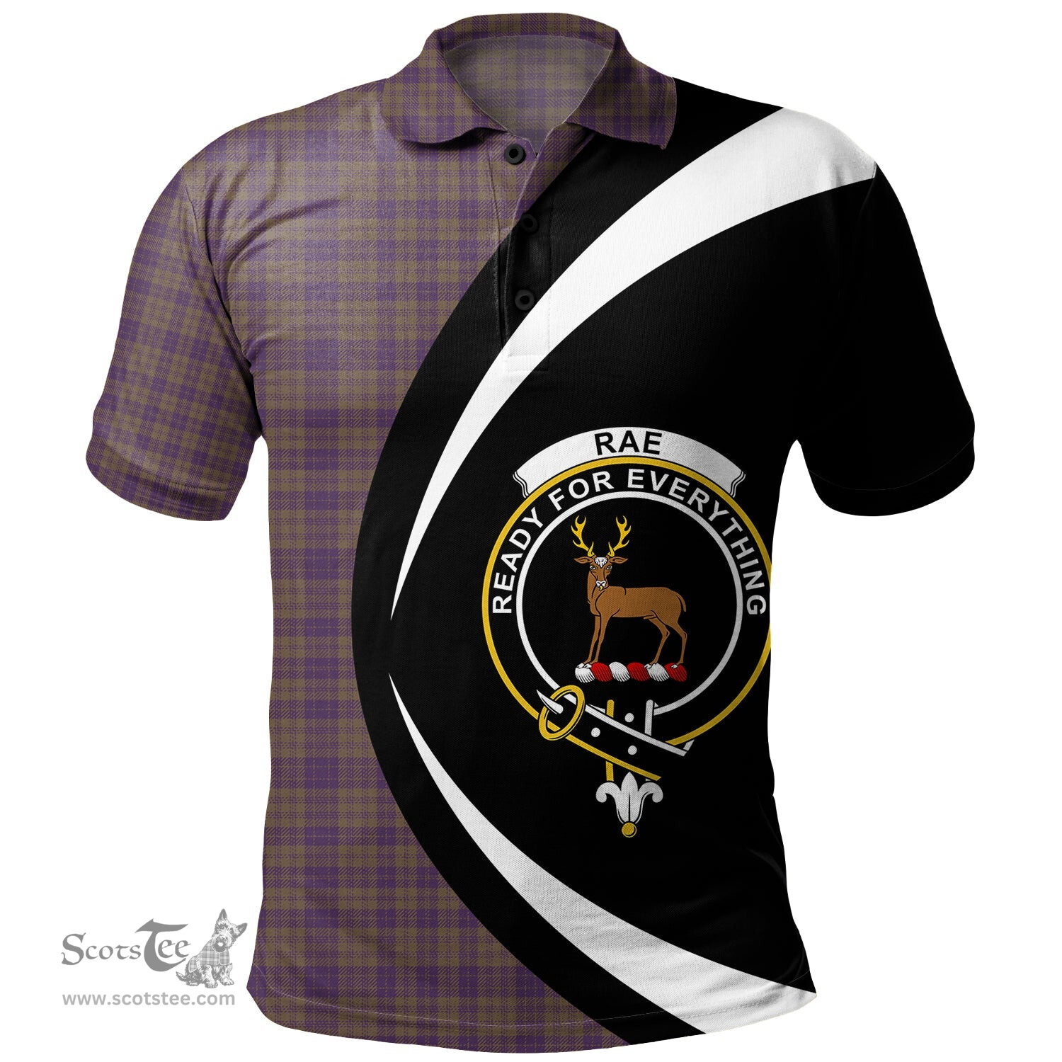 ScotsTee Shop Scottish Rae Weathered Clan Crest Personalized Tartan Polo Shirt Circle Style Back Shirt with Your Text